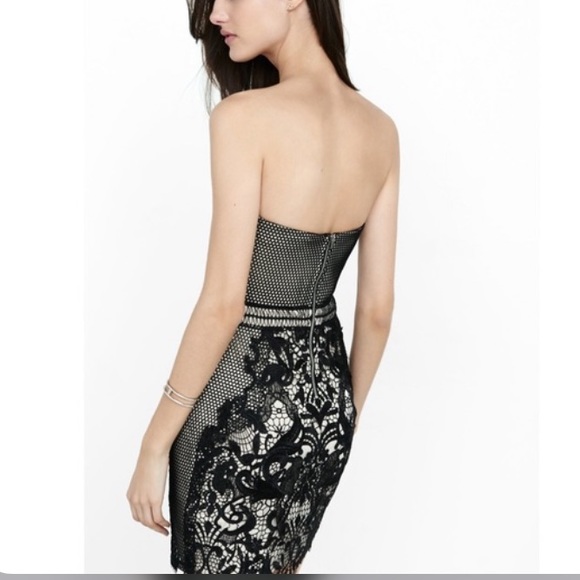 Express Black Lace/Nude Lining Strapless Mini Dress🖤 - Picture 4 of 13